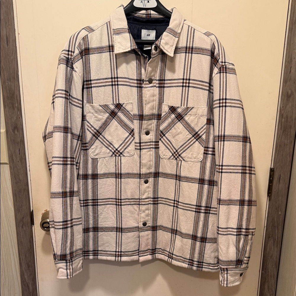 H&M XL Quilted Jacket Ivory plaid